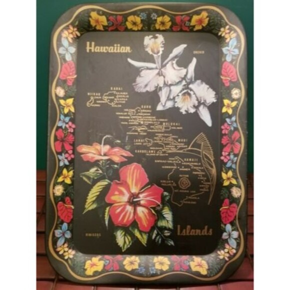 Vintage Hawaiian Islands Tin Serving Tray 13.5"x10" - Picture 1 of 8